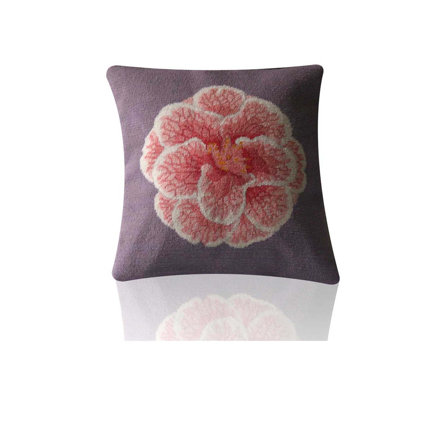 Limited Edition Camellia Needlepoint cushion on Blue