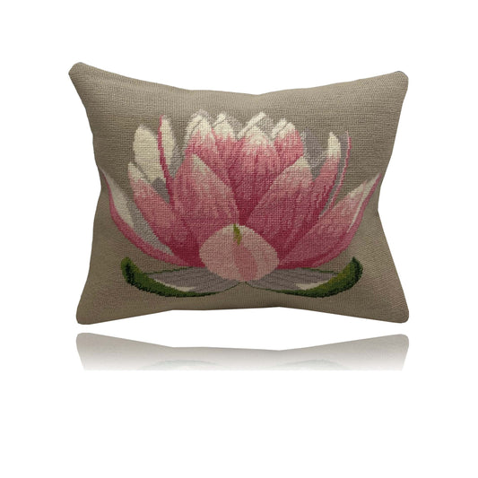 Limited Edtion Lotus Flower Needlepoint cushion on beige