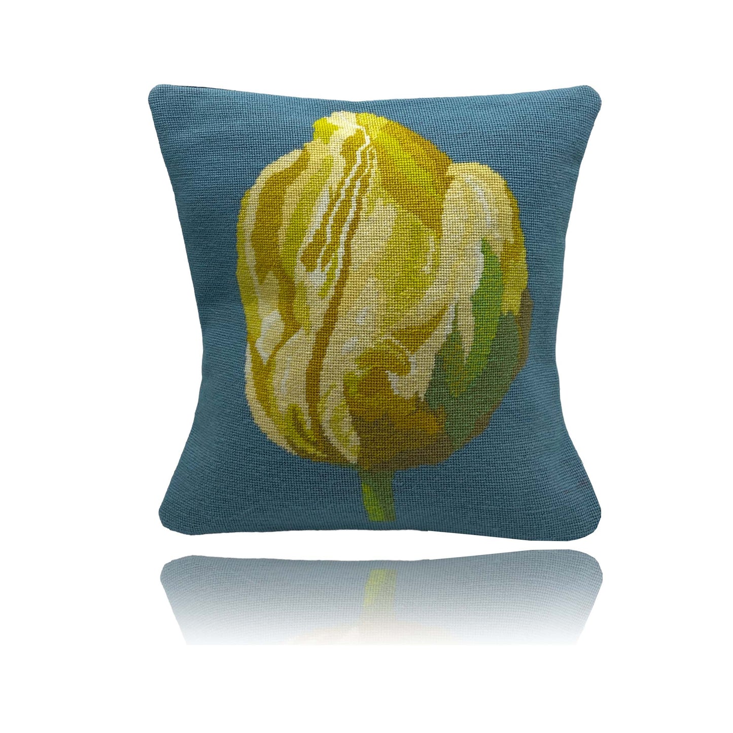 Limited Edition Yellow Tulip on Blue Background (finished cushion)